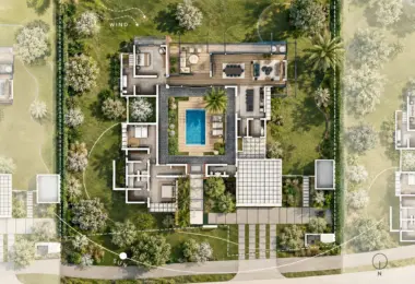 Willa na sprzedaż w Rivière Noire – plan rezydencji z prywatnym basenem, tarasem i ogrodem