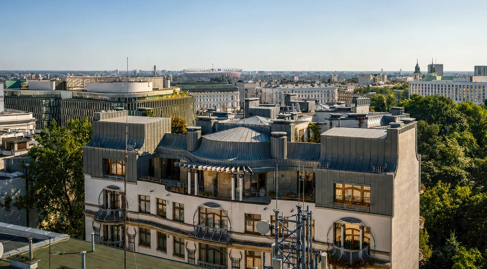 Rezydencja Opera luksusowy penthouse na dachu eleganckiego budynku z widokiem na panoramę miasta