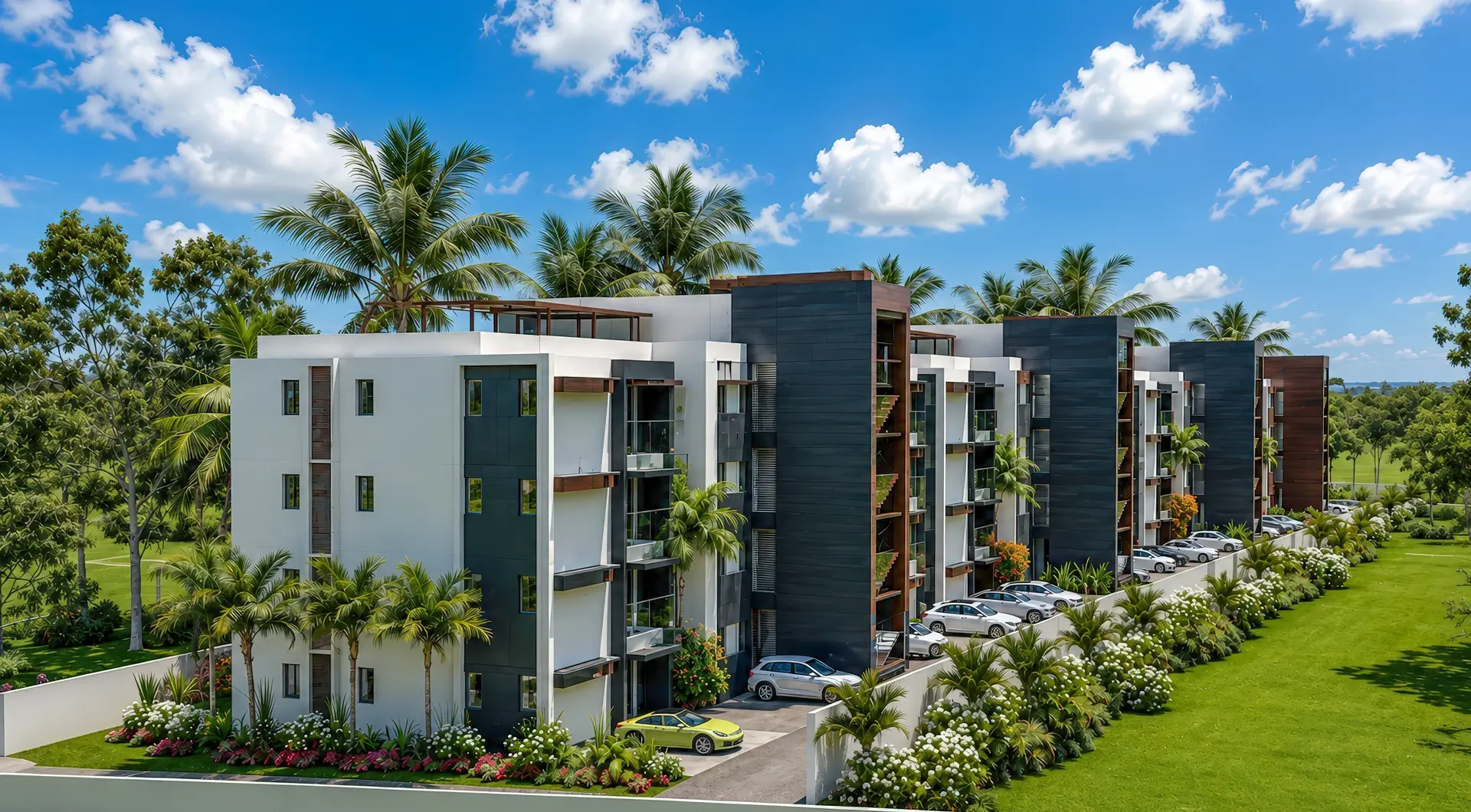 Luksusowy penthouse Grand Baie w nowoczesnej rezydencji otoczonej palmami i tropikalnym ogrodem
