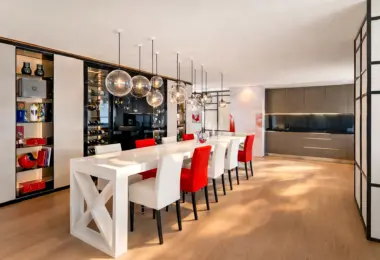 Apartment for sale Marbella Spain – Puerto Banús luxury dining room and modern open kitchen interior design