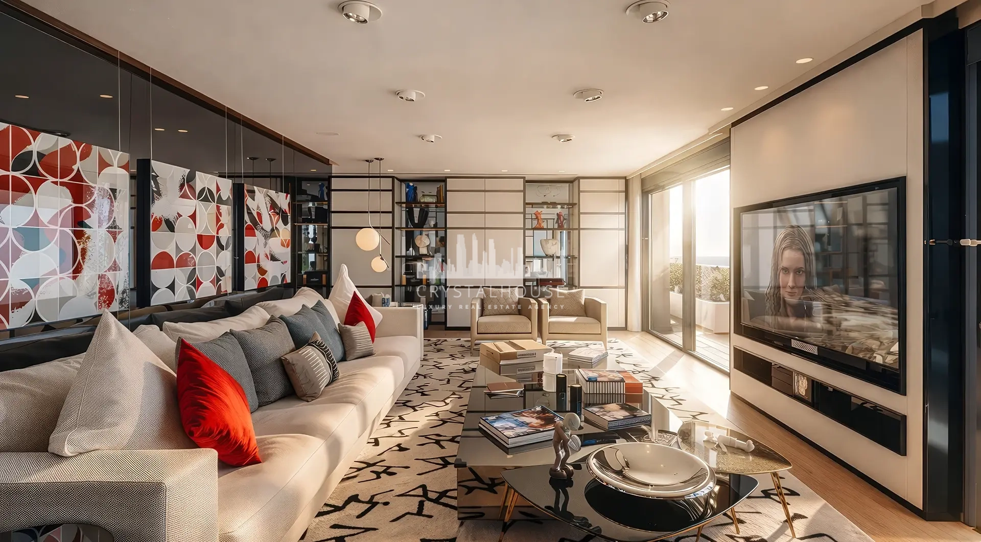 Apartment for sale Marbella Spain – Puerto Banús luxury living room with modern interior design and terrace access