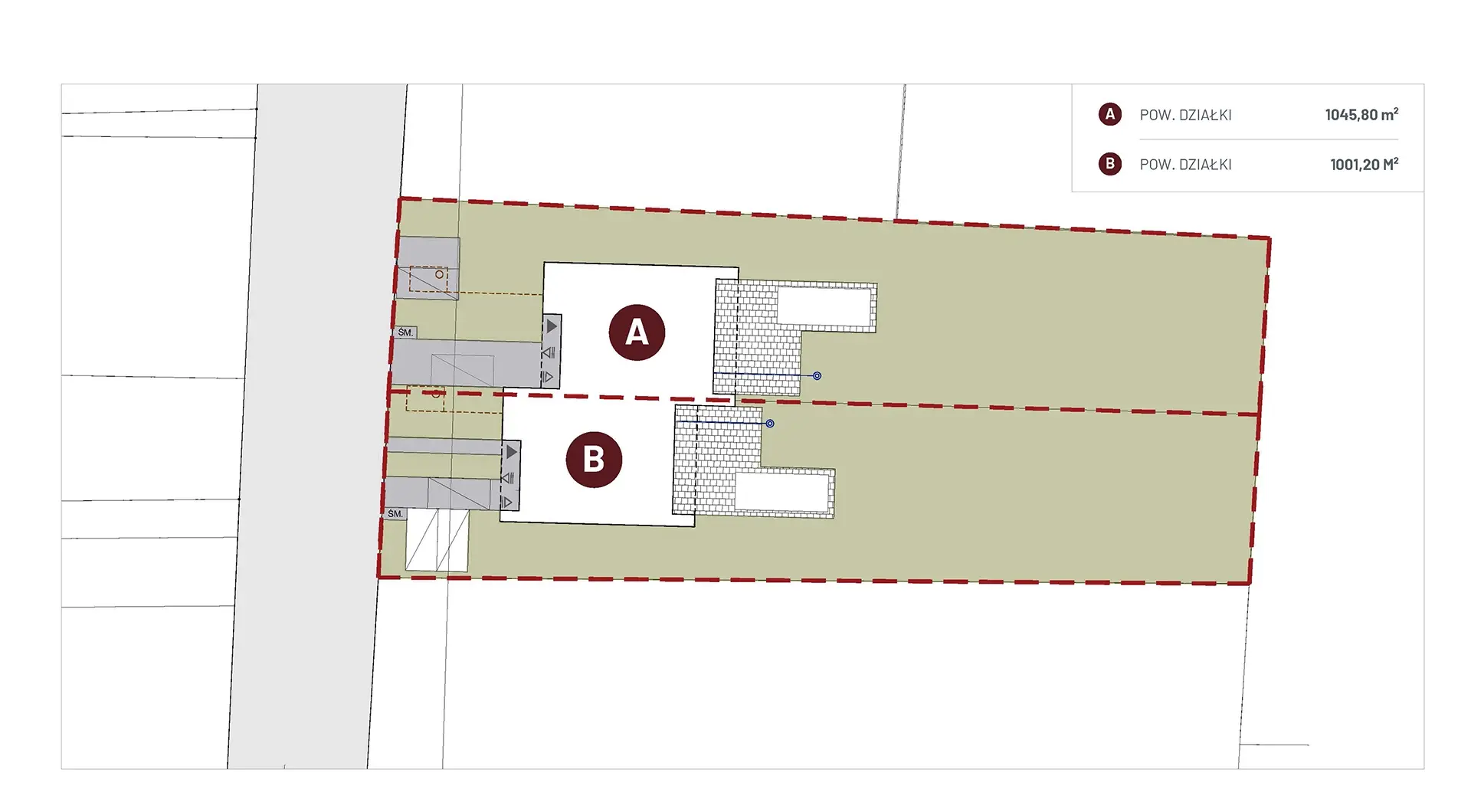 Plan działki domu na sprzedaż Warszawa Wawer Radość usytuowanie budynku na działce około 1050 m2 bliźniak