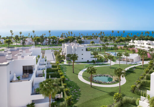 Stylowe, południowo-zachodnie zwrócone dwupokojowe mieszkanie znajduje się w południowo-wschodniej strzeżonej społeczności Acqua Gardens na New Golden Mile, Estepona