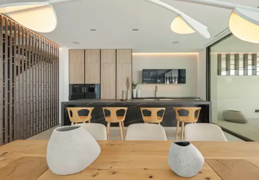 Luxury villa Marbella Golden Mile modern kitchen and dining area with minimalist interior design