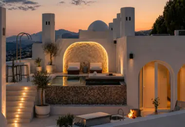 Penthouse Golden Mile Marbella – luksusowy taras z podświetlanym basenem i strefą relaksu o zachodzie słońca