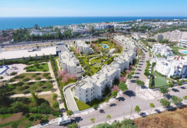 Stylowe, południowo-zachodnie zwrócone dwupokojowe mieszkanie znajduje się w południowo-wschodniej strzeżonej społeczności Acqua Gardens na New Golden Mile, Estepona