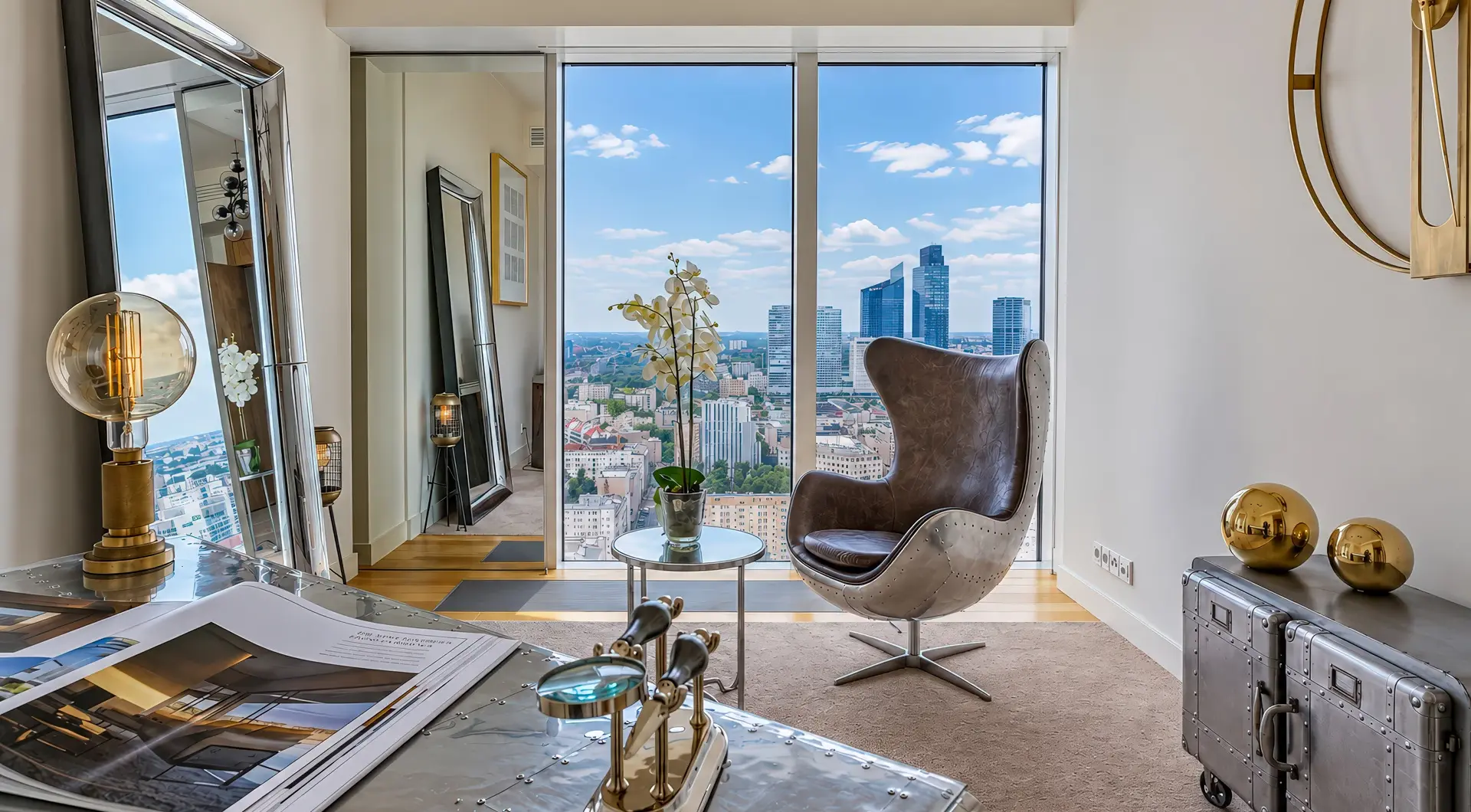 Apartament na sprzedaż Złota 44 – elegancki gabinet z panoramicznym widokiem na Warszawę